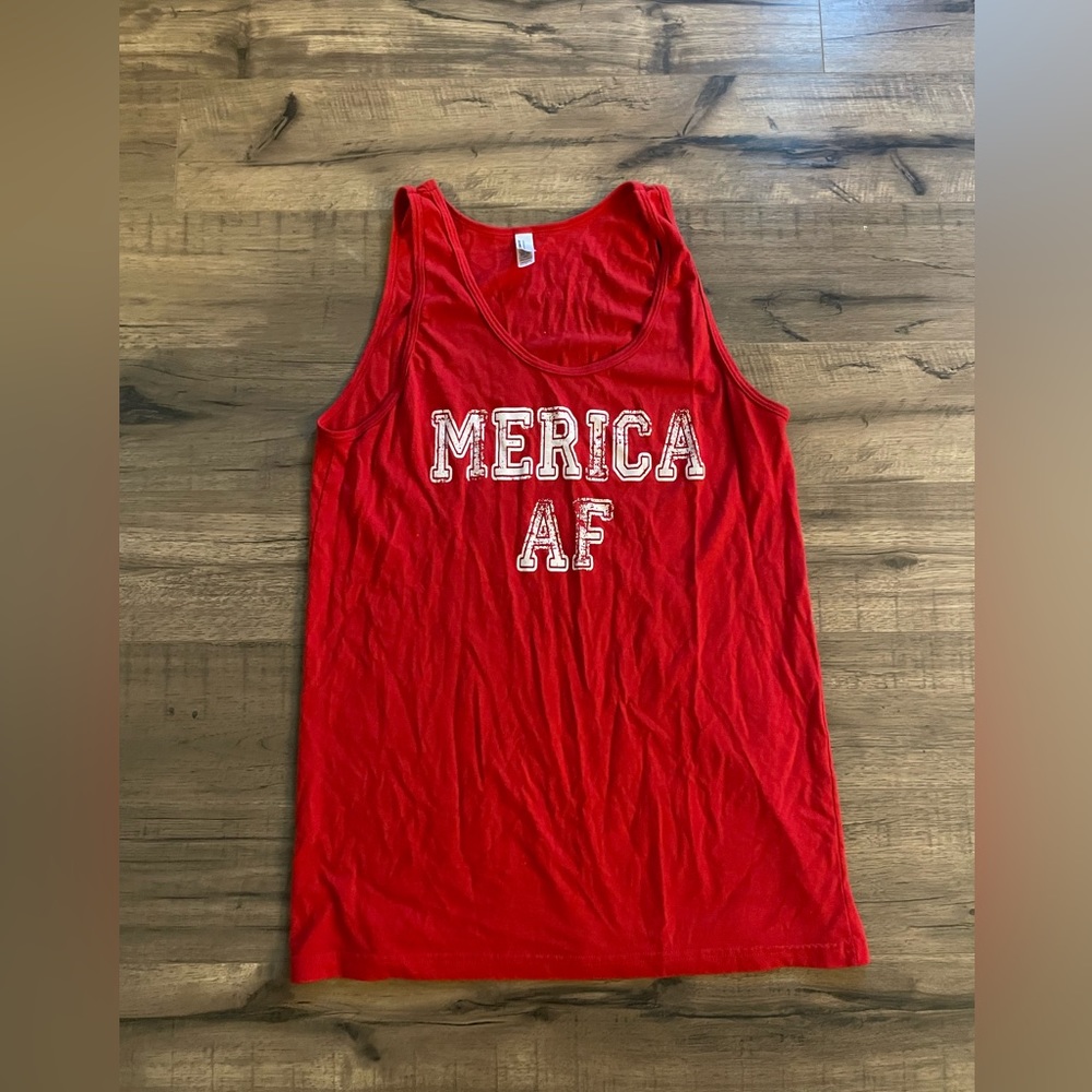 American Apparel Tank Top Large Red Merica AF Graphic Patriotic 4th of July